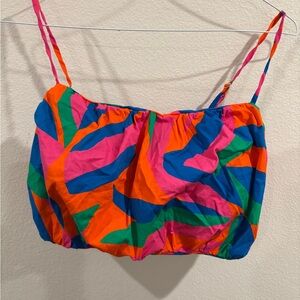 Show Me Your MuMu Pink and Blue Abstract Crop Top